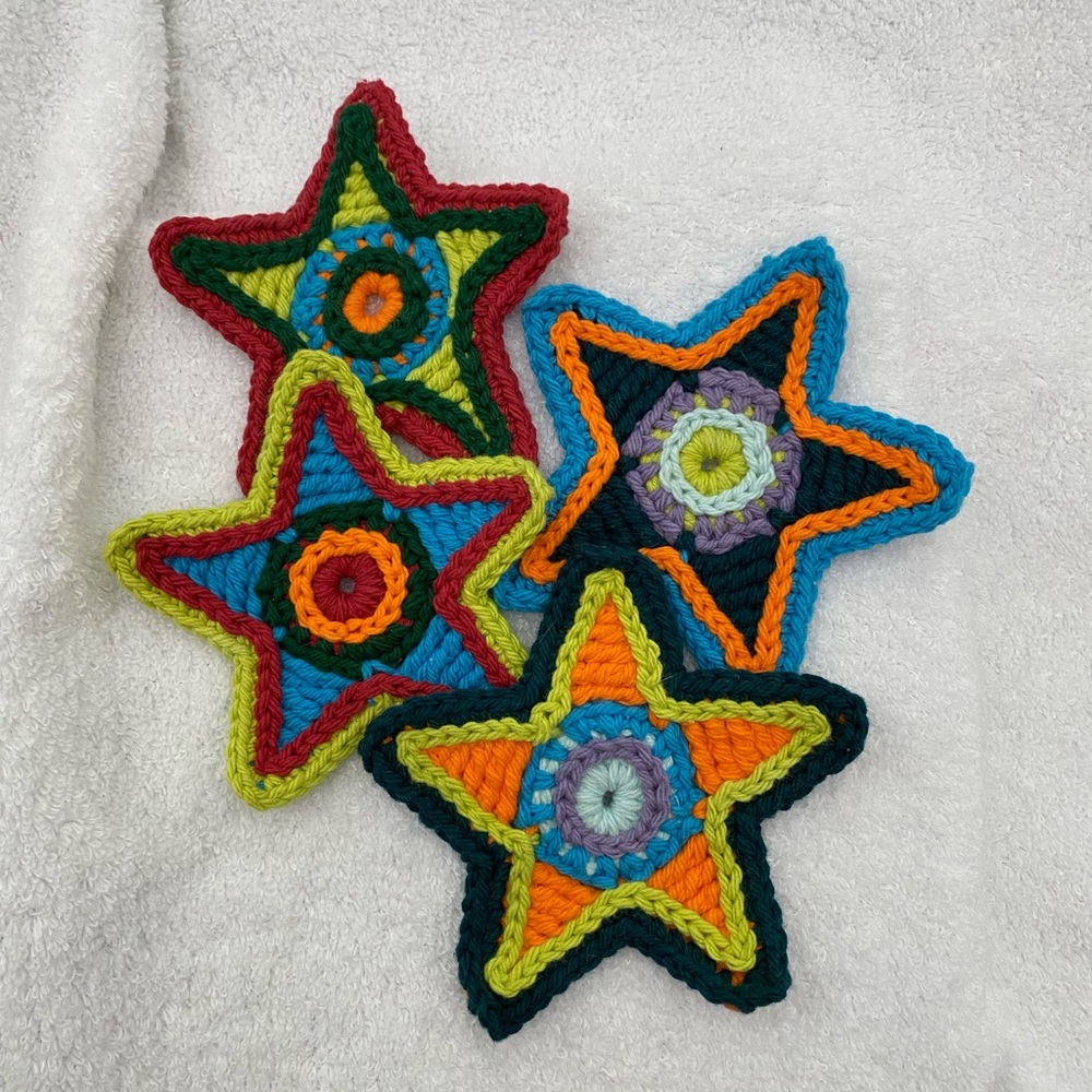 100% cotton coasters crocheted bright multicolored